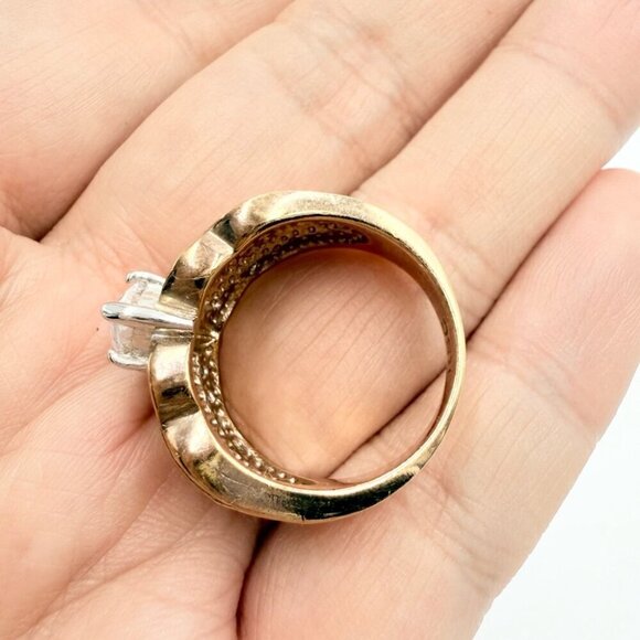 Vintage RSC Signed Solitaire & Triple Row Cubic Zirconia Engagement Ring - Picture 8 of 10